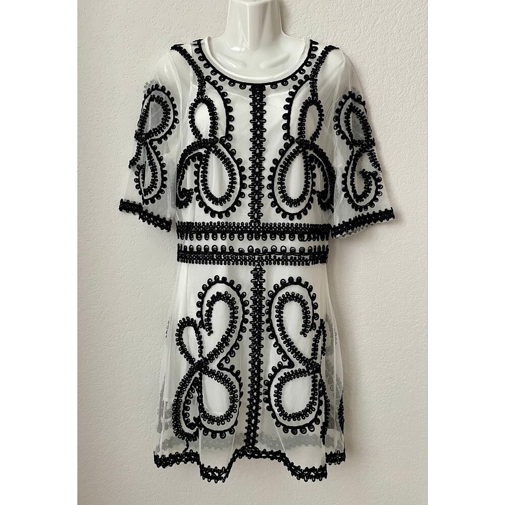 Ark & Co Boho Chic Sheer With Slip Applique Shift Dress Y2K NWT Size Meduim